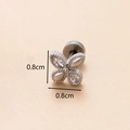 Orecchino a fiore in argento con zirconi e perno in acciaio chirurgico 16G - Argento 6# Quadrifoglio