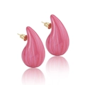 Pink teardrop stud earrings with silk texture and gold metal base for women - Quicksand Red