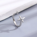 Silver adjustable open ring featuring dual star design with sparkling zircon stones - Silver Twin Star Zirconia Ring (6435)