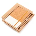 Minimalist A5 notebook gift set featuring cork and fabric stitching with matching pen - A5 White Gift Box Set + Pen