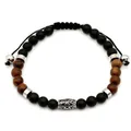 Men's adjustable beaded bracelet with matte black beads and tiger eye stones - Black Agate Style (B067)