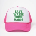 Cappellino trucker rosa e bianco con slogan Save Water Drink Margs sulla parte anteriore - Taglia unica / Rosa Rossa