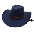 Classic dark blue felt western cowboy hat with brown braided rope and adjustable chin strap - Navy Blue
