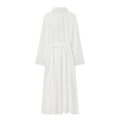 Elegant white long-sleeve midi dress featuring a matching waist belt on a plain background - XS / White