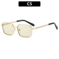 Retro square metal sunglasses in C5 gold finish with chain textured temples - Gold Frame Green