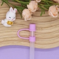 Silicone straw cover in purple color for 10mm straws with decorative rose background - 10mm Straw Cap (Without Straw) / Purple