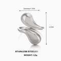 Polierter silberner Wassertropfen-Ring aus Edelstahl mit minimalistischem 18K Gold-Stil - Stahlfarbener Wassertropfen-Ring