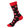 Mid-calf cotton socks in black and red contrast with playful lip patterns - One Size / Black Jacquard Red Lips (1025)