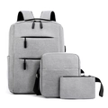 Three-piece light grey multi-functional USB business backpack set with crossbody and clutch bag - Three-Piece Set / Gray