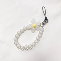 Macaron style beaded phone strap with white resin flower and translucent cream beads - White Flower White Beads