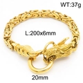Men's gold stainless steel byzantine chain bracelet with a detailed dragon head clasp - Gold Simple Dragon Style (KB164520-Z)