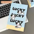 Light blue checkered gift bag featuring three cute puppies and Lucky text 15x23.5cm - 2# Eating Sweating Puppy
