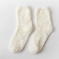 White thick thermal coral fleece mid-calf socks with soft plush texture for winter - One Size / Milk White