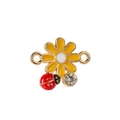 Golden daisy flower charm with red ladybug and sparkling crystal for DIY jewelry - Yellow Flower Ladybug