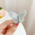 Cute translucent iridescent blue butterfly hair clip with secure metal duckbill clamp - Iridescent Blue