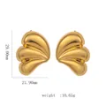 Detail view showing 18k gold plated geometric fan earrings with wave texture and dimensions - Vintage Fan-shaped Wave Studs