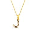 18K gold plated stainless steel necklace featuring a pearl-inlaid letter J pendant - Letter J (S-P149-J)