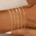5-piece gold-tone metal bracelet set with Figaro and paperclip chains on wrist - SL213 Gold