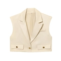 Women's apricot lapel vest and high-waisted wide-leg pants suit in premium woven fabric - S / Beige Waistcoat