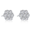 Elegant floral stud earrings featuring seven sparkling round-cut cubic zirconia in silver - Exquisite Flower Studs / Silver