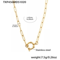 Golden stainless steel chain necklace with round pendant charm measuring 43cm long - Gold Paperclip Chain Necklace (TXP456)