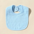 Soft light blue cotton gauze baby bib with ruffle texture and adjustable snap button - Light Blue