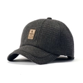 Men's vintage grey plaid tweed baseball cap with premium leather logo patch for autumn - Gray