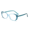 Cat-Eye Blaulichtfilter Brille mit transparentem seeblauem Vollrand und Metallscharnieren - C5 Hellblauer Rahmen Klare Linse