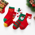 Five pairs of festive Christmas cotton socks featuring Santa, reindeer, and tree patterns - S (Approx. 1-3 Years) / Christmas Style C