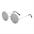 Retro round sunglasses featuring a thin silver metal frame and gray shaded lenses - Silver Frame + White Mirror Lens