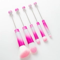5-piece DIY beaded makeup brush set with pink and white gradient bristles and metal stems - Rose Red Gradient