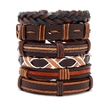 Retro multi-layer braided leather bracelet set for men in black and brown earthy tones - Retro Braided Style (RH186)