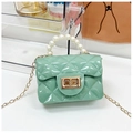 Mint green quilted mini crossbody bag with pearl handle and gold chain strap - Green
