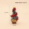 Mini sapin de Noël de 11cm avec effet neige, ruban rouge et socle en bois naturel - Sapin Vert Avec Ruban Rouge