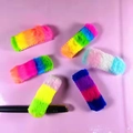 Rainbow gradient plush BB hair clips in a rectangular fuzzy design for women - Rainbow Square Mixed Colors