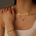 Layered gold stainless steel jewelry set featuring four-leaf clover pendants and snake chain - Gold Color Jewelry Set C811-T408