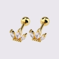 Golden stud earring with marquise-cut zircons and ball-back closure for cartilage - Gold Three-Leaf Crown