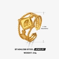 Verstellbarer Evil Eye Ring aus vergoldetem Edelstahl mit Perlenband und quadratischem Anhänger - Goldener Augenring
