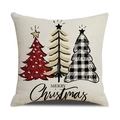 Linen Christmas pillow cover featuring three decorative trees and Merry Christmas text - YMX60-4 Christmas Trees