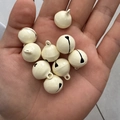 White 14mm round metal craft bells with top loops for DIY pet accessories and decor - Off White