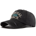 Vintage washed charcoal baseball cap with original black embroidery and distressed brim detail - Adjustable / Black