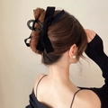 Elegant large black velvet bow hair claw clip for women Hepburn style updo accessory - Velvet Bow (Glossy Clip 13cm)