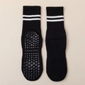 Black non-slip yoga crew socks with white stripes and hexagonal grip soles for pilates - One Size / Black