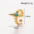 Adjustable golden cross ring with turquoise center and circular link band design - Cross Design Style (TR085-Blue)