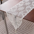 French retro white lace table runner with floral crochet hollow patterns and tassels - Eight Leaf Flower Beige / 33*91