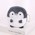 Cute gray plush penguin coin purse with embroidered details and silver metal bead chain - Grey Penguin