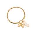 Bracciale a catena dorata con ciondolo a fiocco, zircone quadrato e pendente perlato - 1# Fiocco