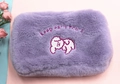Plush purple cosmetic bag featuring a white poodle embroidery and keep early hours text - Purple Dog