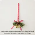 Christmas ornament with pine cone, green needles, red plaid bow, and golden bells - Red Plaid Double Bell