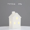 Detail of white ceramic house decor with warm LED light and 7x6x12cm dimensions - YCSQ2276 Glossy White